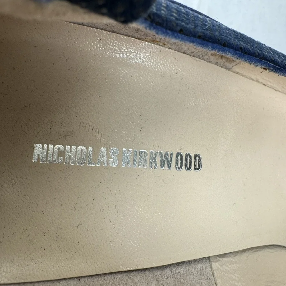 Nicholas Kirkwood High Heels EU 38 US 7.5 Navy Satin‎ Round Toe Italy Maryjane